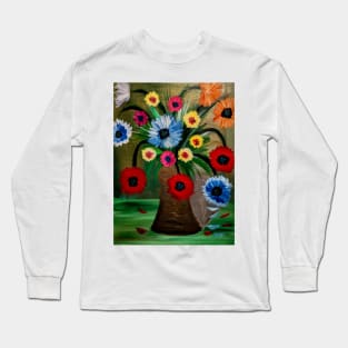 bouquet of flowers in a metallic gold and silver vase Long Sleeve T-Shirt